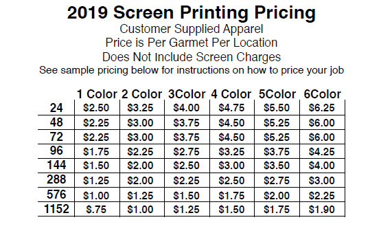 screen printing prices